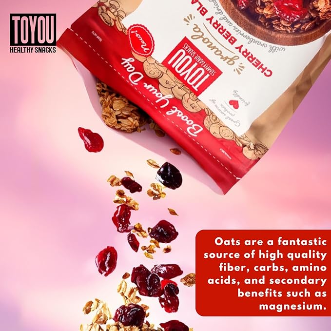 ToYou Snacks Granola, Fruit and Granola Cereal, | Cherry Berry Blast - 12 Ounce (Pack of 1) | Gluten Free, Plant Based, Vegan, Healthy Snacks for Adults and Kids, Breakfast Cereal with Protein and Fiber