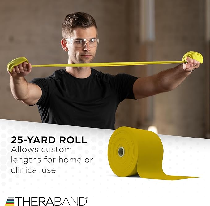 THERABAND Resistance Band 25 Yard Roll, Non-Latex Professional Elastic Stretch Bands for Upper & Lower Body Exercise Workouts, Physical Therapy, Lower Pilates, Flexibility, & Rehab, Dispenser Box