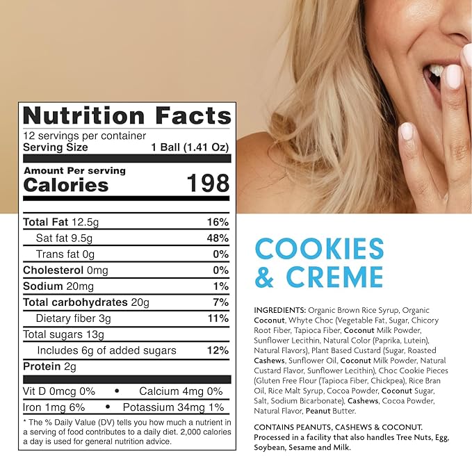 Health Lab - Gluten Free Snack Balls - Cookies 'N' Cream Custard 480g - (Pack of 12)