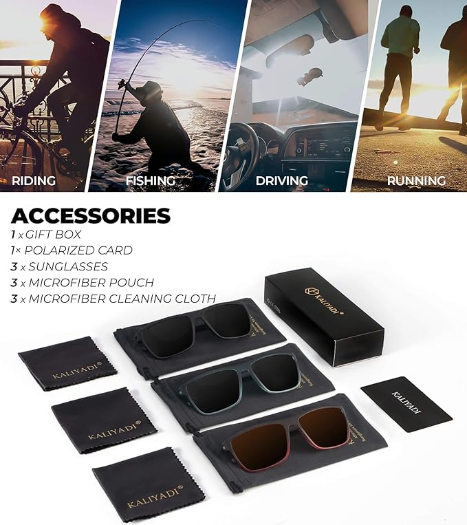 KALIYADI Polarized Sunglasses for Men, Lightweight Sun Glasses with UV Protection for Driving Fishing Golf