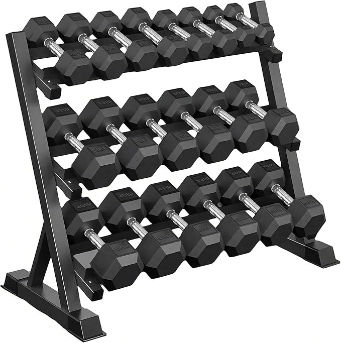 Ritafer Hex Weight Dumbbell Set with Rack Hand Weights for Strength Training Rubber Coated Dumbbells for Home Gyms Exercise & Fitness Training Muscle 5/10/15/20/25/30/35/40/45/50 lbs