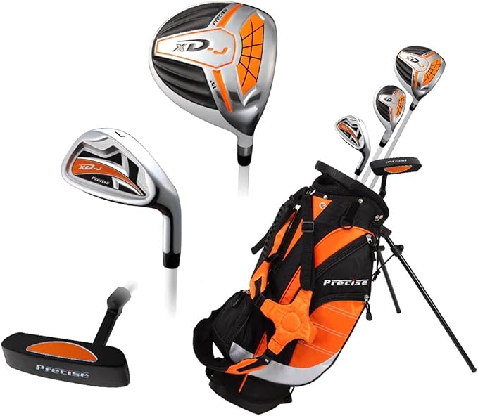 Precise XD-J Junior Golf Clubs Set – Right & Left Hand Options – Kids Golf Clubs for Ages 3-5, 6-8, 9-12 – Lightweight Graphite Shafts, Hybrid Club, Stand Bag – Boys & Girls Golf Set