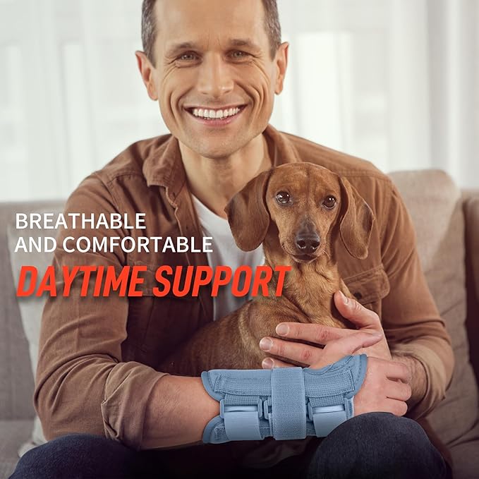 FEATOL Wrist Brace Carpal Tunnel for Women Men, Adjustable Night Sleep Support Brace with Splints Right Hand, Small/Medium