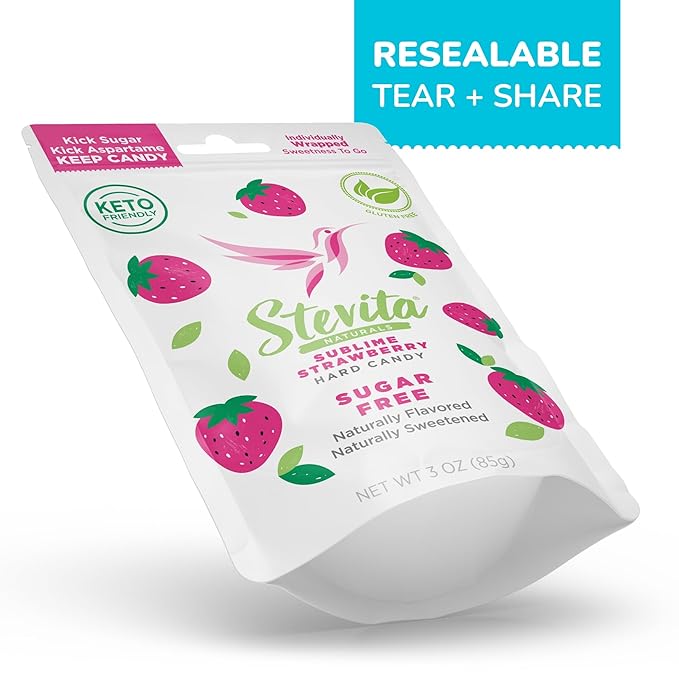 Stevita Hard Candy, Sublime Strawberry - 25 Individually Wrapped Pieces - Sugar & Aspartame Free - Naturally Flavored & Sweetened - Non-GMO, Gluten Free, Keto Friendly