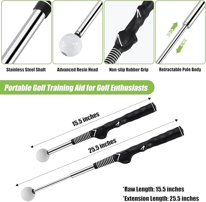Golf Swing Trainer, Retractable Golf Grip Traine and Left-Handed Golf Swing Training Aid for Chipping Hitting, Ideal Golf Training Aid with Arm Band for Men and Women
