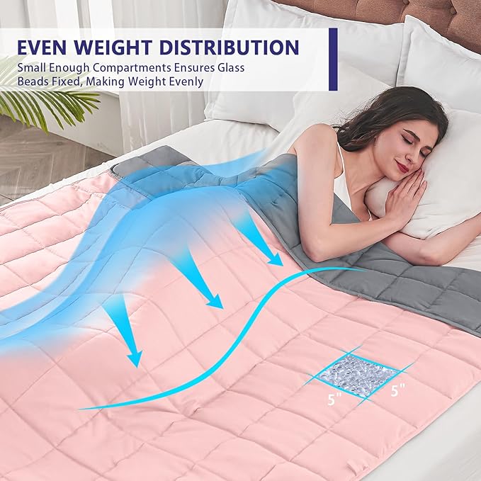 yescool Weighted Blanket for Adults (17 lbs, 48" x 72", Pink Grey) Cooling Heavy Blanket for Sleeping Perfect for 190-210 lbs, Twin Size Breathable Blanket with Premium Glass Bead, Machine Washable