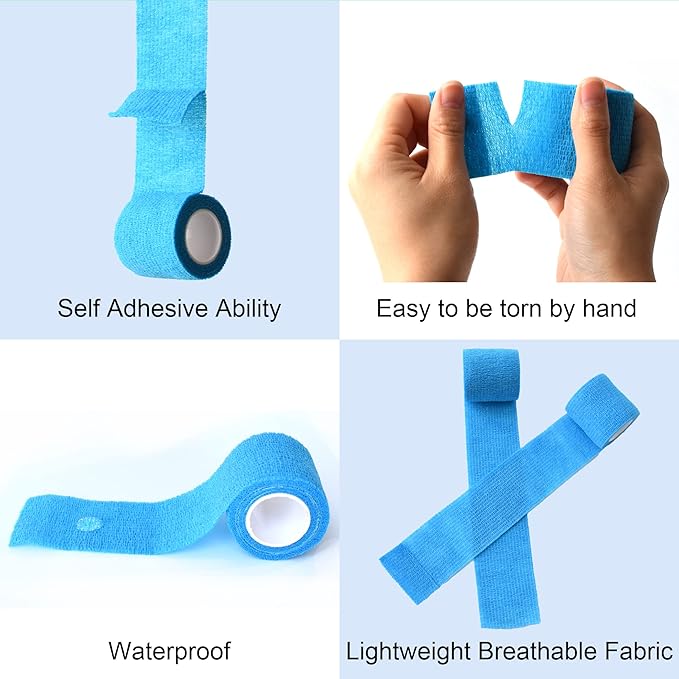 15 Pack Cohesive Wrap 2 Inch x 5 Yards Self Adherent Vet Tape for Pets, Elastic Self Adhesive Bandage Wrap for Sports, Finger, Wrist, Ankle (Blue)