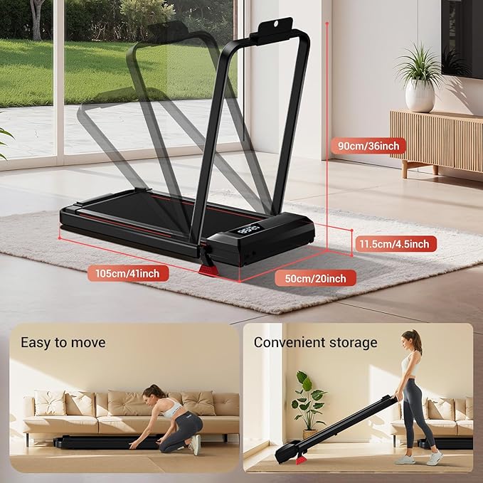 17% Incline Walking Pad Treadmills for Home and Office, 3-in-1 Folding Treadmill, Portable Under Desk Treadmill with 2.5 HP Quiet Brushless, 300 LBS Capacity