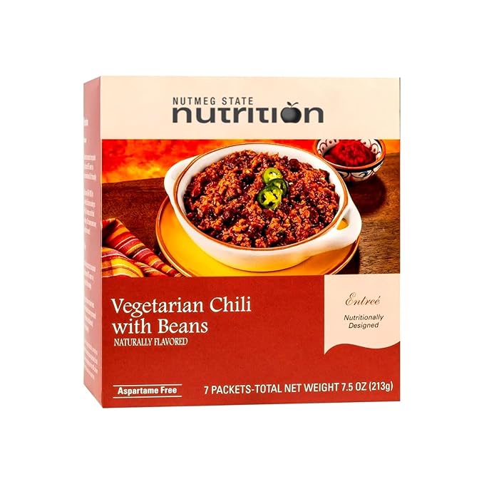Nutmeg State Nutrition – High Protein Entree, Low Calorie, Low Carb, Bariatric Diet Friendly, Ideal Protein Compatible, Gluten Free, 7 Servings Per Box (Vegetarian Chili with Beans)