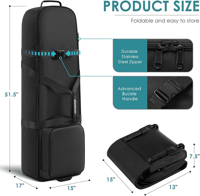 Findway Golf Travel Bag, Golf Travel Bag for Airlines with Wheels, 900D Heavy Duty Polyester Oxford Soft-Sided with Club Protection Liner, Universal Size