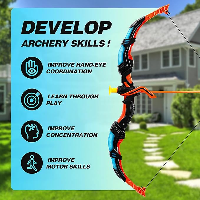 TOY Life Bow and Arrow Toys for Kids 4 6 8 12, Light Up Kids Bow and Arrow Set, Kids Archery Bows Set for Kids with Targets, Toy Gift for 5 Year Old Boys, Kids Toys Boys, Outdoor Toy Games for Kids