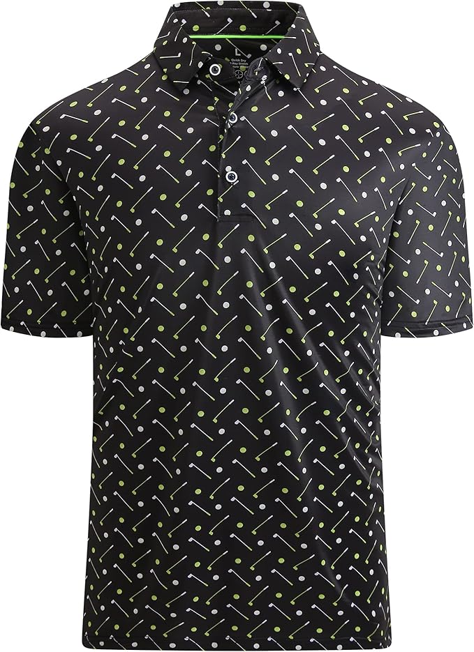 Esabel.C Golf Shirts for Men Dry Fit Performance Short Sleeve Print Moisture Wicking Collared Shirt