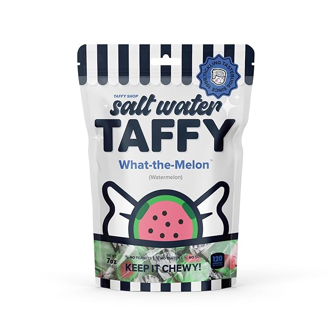 Taffy Shop What the Melon, Watermelon Salt Water Taffy – Gourmet Soft Chewy Candy, Bulk Sweet Snack, Fresh Gift & Gluten-Free, 140 Individually Wrapped Pieces (32oz)