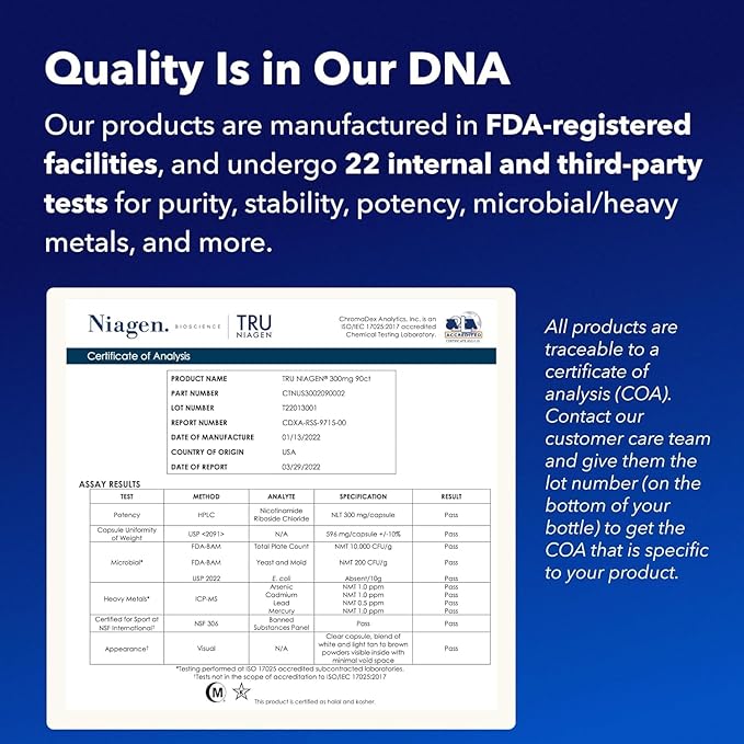 TRU NIAGEN Patented NAD Supplement for Anti Aging and Cell Regeneration, 300mg Niagen, 30 Servings | Supports Cellular Energy, Brain, Muscle | Nicotinamide Riboside (NR) Take 1 Daily | 2 Bottles