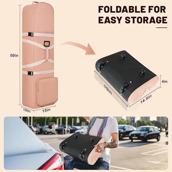 Golf Travel Bags for Airlines with Adjustable Support Rod and Detachable Shoulder Straps, Soft Foldable Golf Club Travel Covers, 900D Heavy Duty Oxford