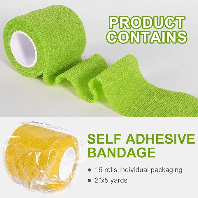 48 Pack Self Adhesive Bandage Wrap, 2” x 5 Yards Cohesive Medical Tape Elastic Grip Tape Black Sports Tape Athletic for Ankle, Wrist Sprains, Pet First Aid (Multi-Color)