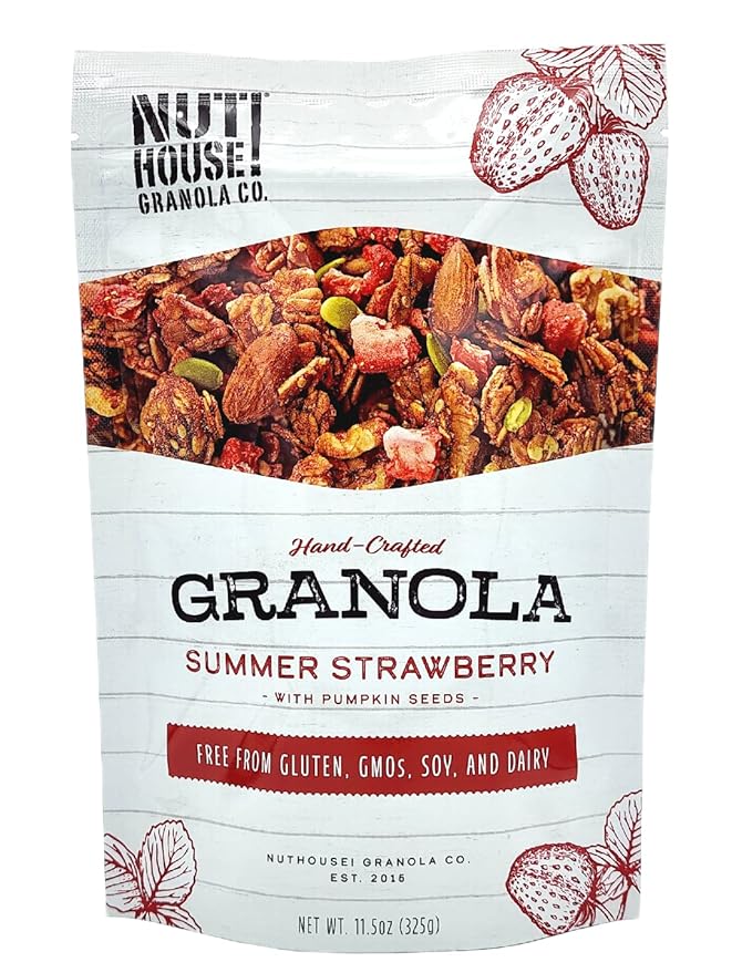 NutHouse! Granola Company - Premium Summer Strawberry Granola | Certified Gluten-Free, Non-GMO, Kosher | Vegan, Soy-Free | 11.5 oz. Bag (1-Pack)