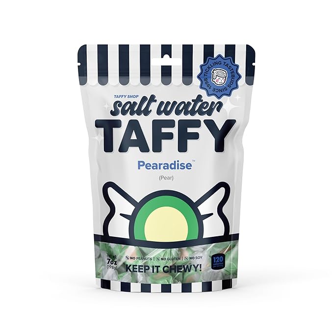 Taffy Shop Pearadise, Pear Salt Water Taffy Gourmet Soft Chewy Candy, Bulk Sweet Snack, Fresh Gift & Gluten-Free, 140 Individually Wrapped Pieces (32oz)