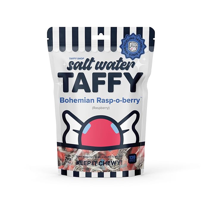 Taffy Shop Bohemian-Rasp-O-Berry, Raspberry Salt Water Taffy – Gourmet Soft Chewy Candy, Bulk Sweet Snack, Fresh Gift & Gluten-Free, 35 Individually Wrapped Pieces (7oz)