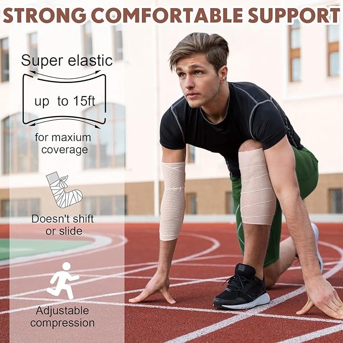 LEIFIDE 36 Pack Compression Bandage Wrap with Self Closure on Both Ends Elastic Bandage for Legs, Knees, Ankles, Wrists, Elbows, Shoulders, Athletic Stretchable Wrap(2 Inch,Yellow Trim)