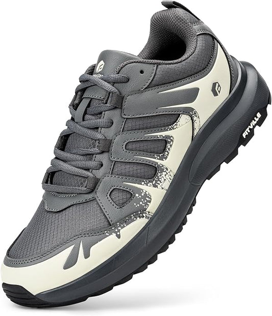 FitVille Men's Wide Hiking Shoes Water Repellent Trekking Trails Outdoor Sneakers Cushioned Lightweight Walking Running Shoes with Arch Support