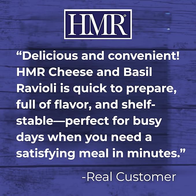 HMR Cheese and Basil Ravioli Entrée | Pre-packaged Lunch or Dinner | Ready to Eat | Vegetarian | 10g of Protein | Low Calorie Food | 8oz Serving per Meal | Pack of 6