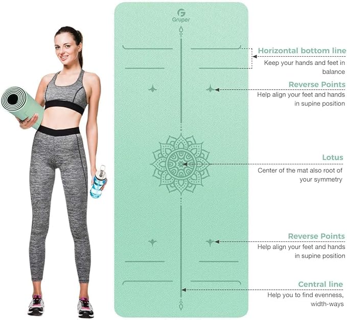 Yoga Mat Non Slip TPE Thick Yoga Mat with Alignment Mark, Large Size 72"L x 32"W x 0.32"Th or 0.24"Th, Anti-Tear Exercise & Fitness Mat for Yoga, Pilates & Floor Workouts