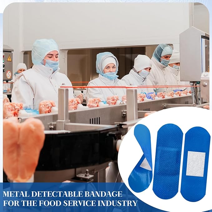 Geiserailie 400 Pcs Blue Fabric Bandages 3 ''x 1'' Food Service Metal Detectable PE Waterproof Adhesive Bandages Bulk Sterile Processing Non Stick Pad Latex Free for First Aid & Wound Care Protection