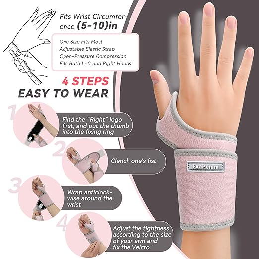 Wrist Brace for Carpal Tunnel 2 Pairs Right Left Hand, Wrist Support Wraps for Women Men, Adjustable Wrist Compression Brace for Tendonitis, Arthritis, Weightlifting, Sports, Day Night Support, Pink