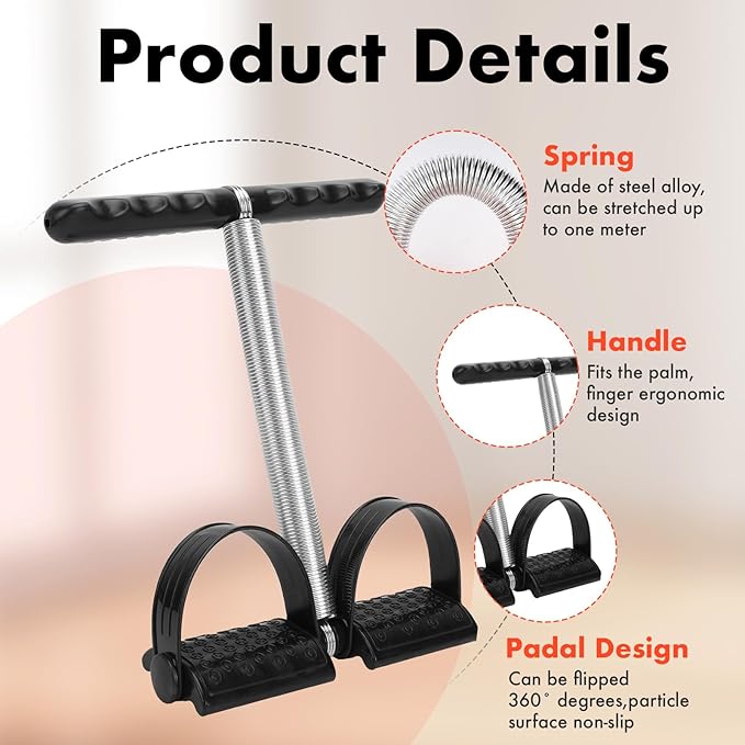 Pedal Puller Resistance Bands with Single Spring – Durable Sit Up Equipment for Home Gym, Strength Training for Abs, Legs, Chest – Portable Full-Body Workout Gear