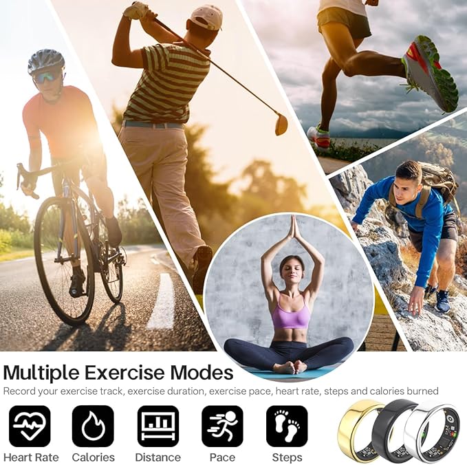 Smart Rings for Women Men,Fitness Tracker Ring,Heart Rate,Blood Oxygen,Blood Pressure,Step Tracker,Sleep Monitoring,No Subscription Fee,IP68 Waterproof Smart Ring for iphone&Android(Black 11)