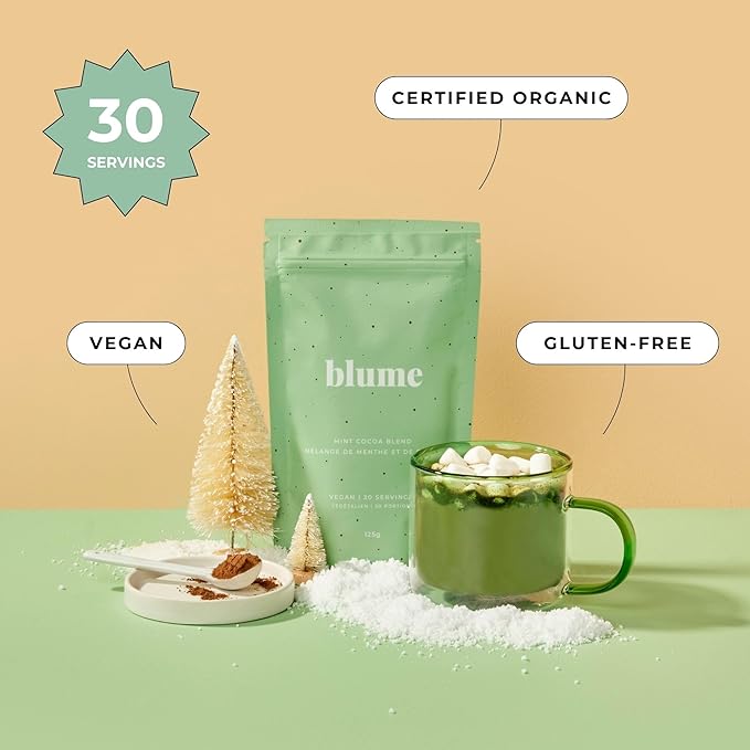 Blume Peppermint Cacao Blend - Superfoods latte with Brain Boosting Adaptogen Organic Cacao - Keto Friendly & Vegan Hot Chocolate - 30 Servings