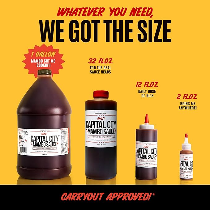 Capital City Mambo Sauce Mild, Washington DC Wing Sauces, Perfect Condiment for Wings Chicken Pork Beef Seafood Burgers Rice or Noodles, 128oz (1 Gallon)