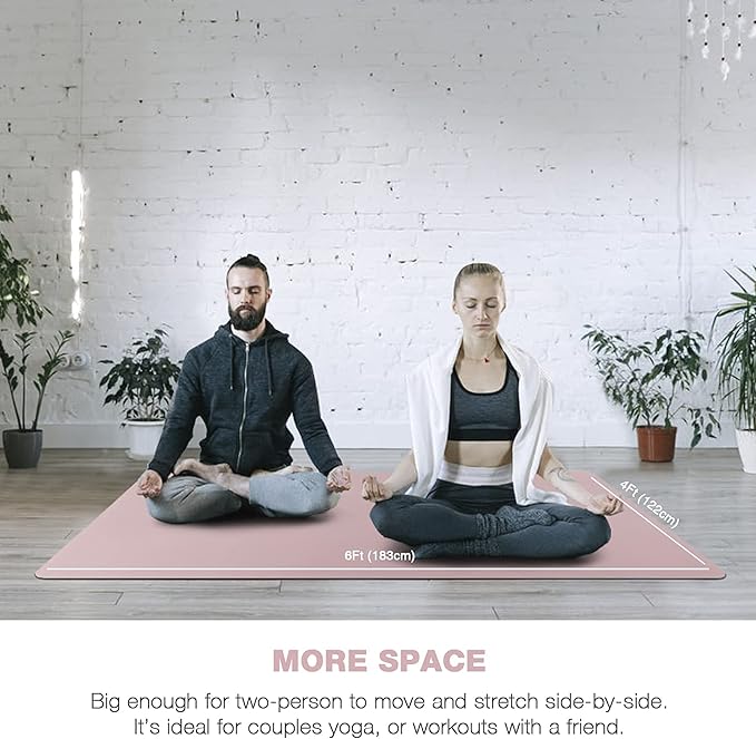 Large Yoga Mat for Men and Women 1/4 & 2/5 Inch Extra Thick TPE Fitness Mat for Home Gym Workout, Non-Slip, Eco Friendly Exercise Mat for Yoga, Pilates, Stretching, Meditation