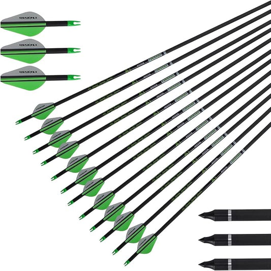 LWANO 32" Carbon Arrows Archery Target Practice Hunting Arrows with Shaft Spine 400 with Removable Tips for Compound & Recurve Bow (Pack of 12)