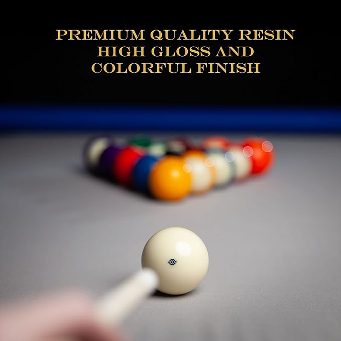 Pool Balls Billiard Set - Regulation Size - 17 Pc Professional Pool Set w/ Cue Ball and Sleek Black and Silver Case - Multi Colored - Ball Size 2.25" 57.15mm