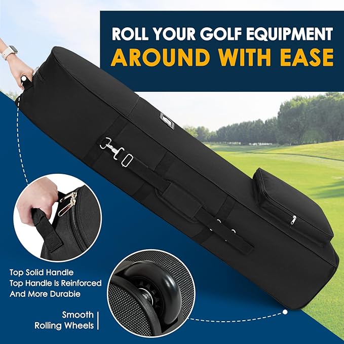 Golf Travel Bags for Airlines with Adjustable Support Rod and Detachable Shoulder Straps, Soft Foldable Golf Club Travel Covers, 900D Heavy Duty Oxford