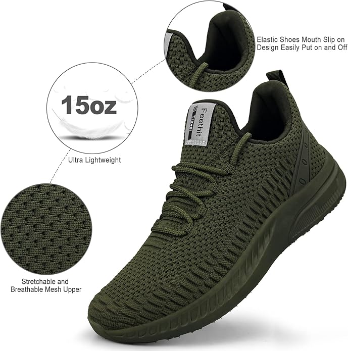 Feethit Mens Slip On Walking Shoes Blade Tennis Shoes Non Slip Running Shoes Lightweight Workout Shoes Breathable Mesh Fashion Sneakers