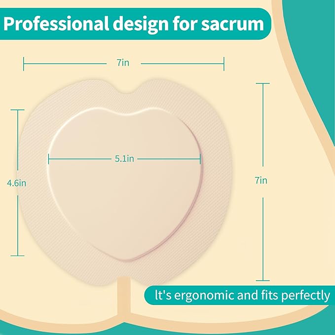 Sacrum Silicone Foam Dressing with Border - Sacral Wound Dressing Adhesive for Wound Care, Waterproof Absorbent Bandages for Sacral Ulcer, Pressure Ulcer, 7" x 7", 5 Pack