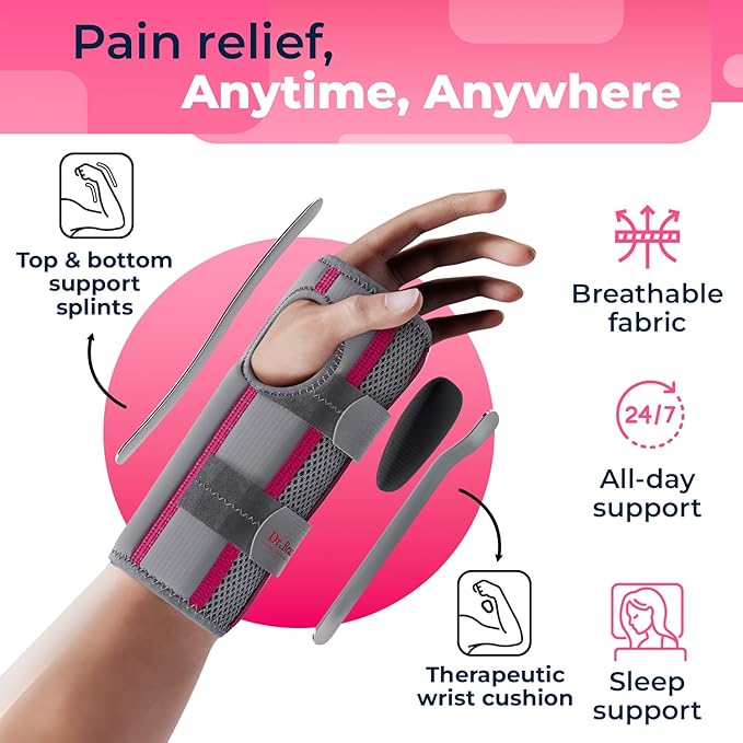 DR. BRACE Adjustable Wrist Brace Night Support for Carpal Tunnel, Doctor Developed, Upgraded with Double Splint & Therapeutic Cushion, Hand Brace For Pain Relief, Injuries, Sprains