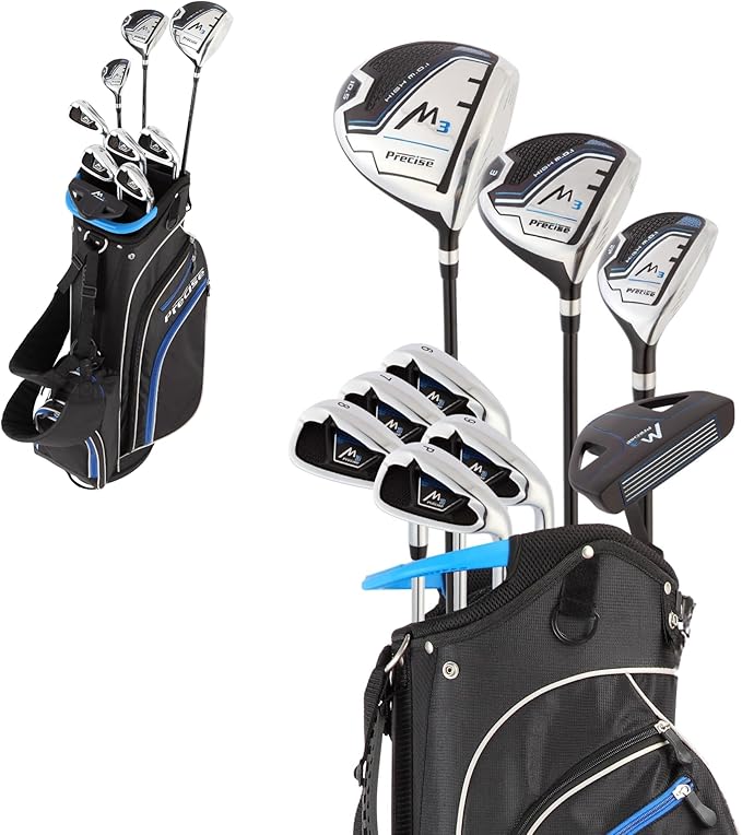 Precise M3 Men's Complete Golf Club Set, Includes Driver, Fairway, Hybrid, 6-PW, Putter, Stand Bag, 3 H/C's, Men’s Golf Clubs Full Set Right Handed, Regular, Petite or Tall Size