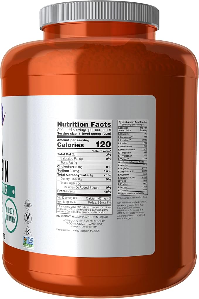 NOW Foods Sports Nutrition, Pea Protein 24 g, Fast Absorbing, Unflavored Powder, 7-Pound