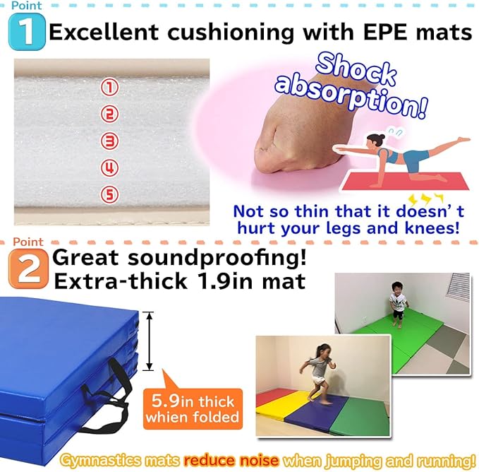 KaRaDaStyle Gymnastics Mat Folding Stretch Mats 71"x31"x2" Exercise Muscle Training Children Play Horizontal Bar Mat Yoga Sports Soundproof Home Use