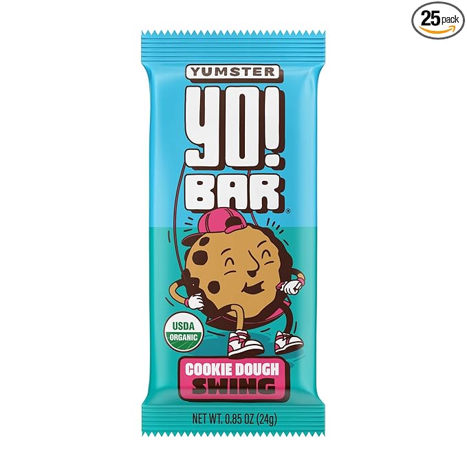 Yo! Bar by Bearded Brothers Vegan Organic Kids Bar, Cookie Dough (25 Bars) - Gluten Free, Paleo and Whole 30 | Soy Free, Non-GMO, Low Glycemic, No Sugar Added, Fiber + Whole Foods