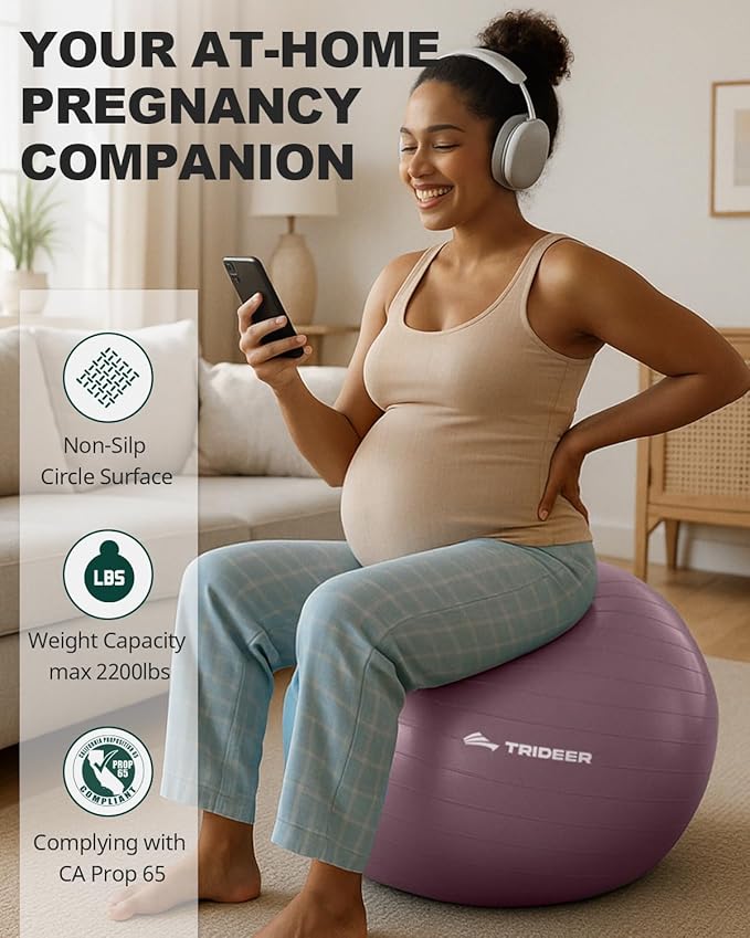 Trideer Yoga Ball – Anti-Burst Exercise Ball for Pregnancy, Office, Birthing, Stretching & Core Workout – Home Gym & Therapy