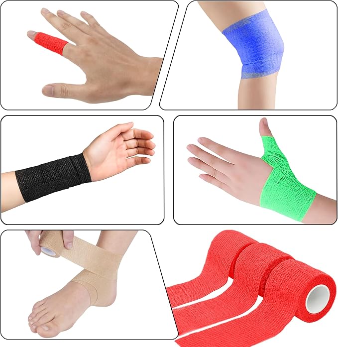 6 Pack 2 Inches Self Adhesive Bandage Wrap Breathable Cohesive Bandage Elastic Tape for Pets, Athletic, Sports, Wrist, Knee, Ankle(5 Yards Per Roll, Red)