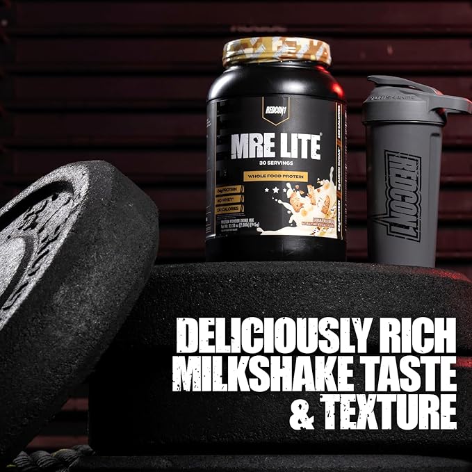 REDCON1 MRE Lite Whole Food Protein Powder, Banana Nut Bread - Low Carb & Whey Free Meal Replacement with Animal Protein Blends - Easy to Digest Supplement Made with MCT Oils (30 Servings)