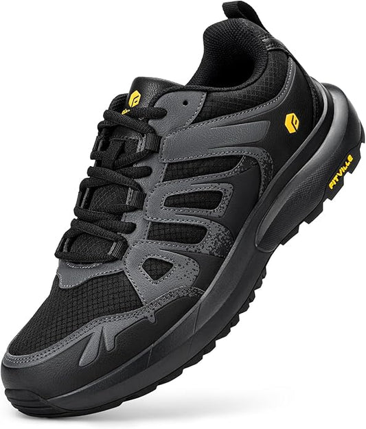 FitVille Men's Wide Hiking Shoes Water Repellent Trekking Trails Outdoor Sneakers Cushioned Lightweight Walking Running Shoes with Arch Support