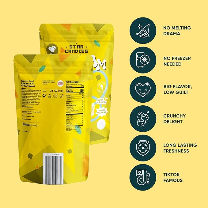 Star Candies Freeze Dried Banana Ice Cream Scoops | No Melting Freeze Dried Candy | Crunchy & Delicious Camping Food | Premium Astronaut Ice Cream loved by Kids and Adults (2.5 oz)