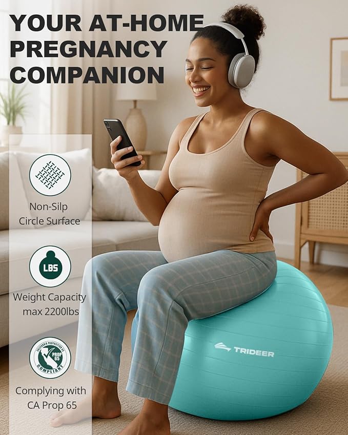 Trideer Yoga Ball – Anti-Burst Exercise Ball for Pregnancy, Office, Birthing, Stretching & Core Workout – Home Gym & Therapy
